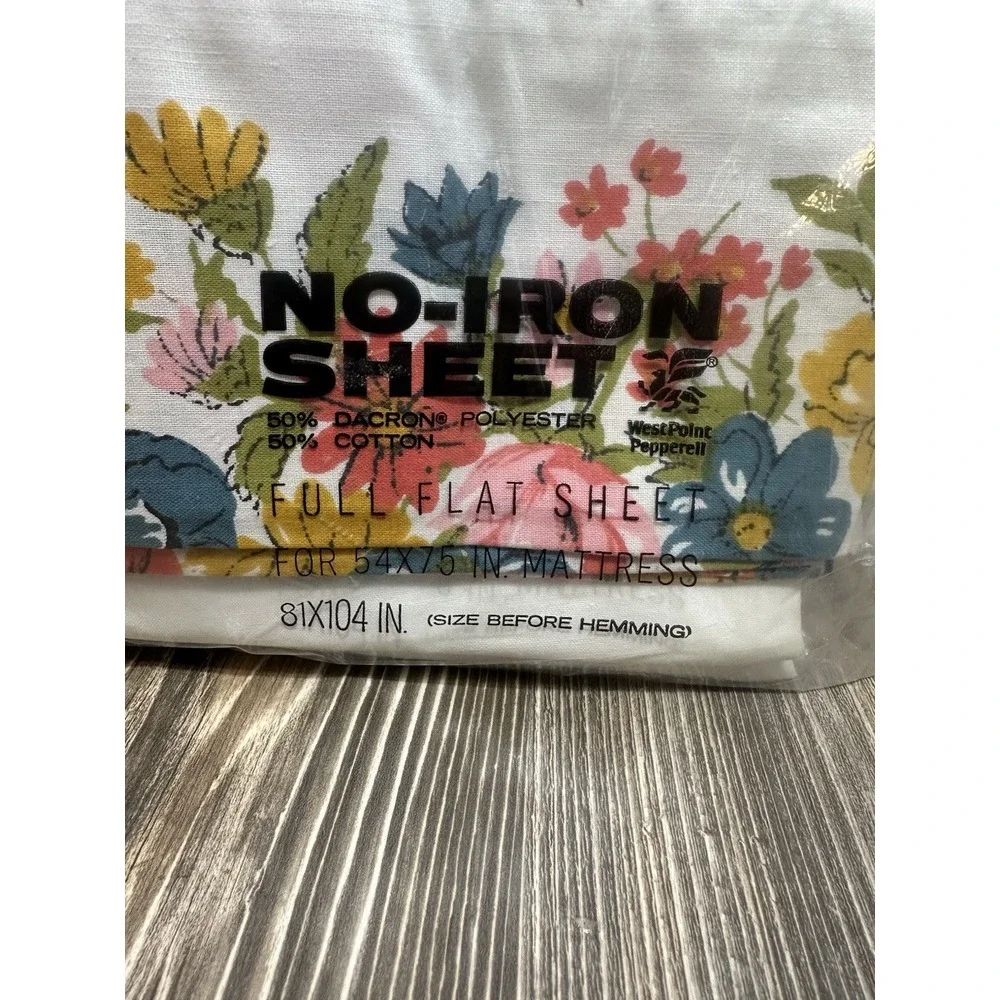 Retro Lady Pepperell Full Size Flat Sheet Garden Bouquet ‎ No Iron NEW